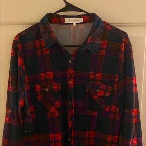 Red & Navy Flannel, 3/4 Sleeve